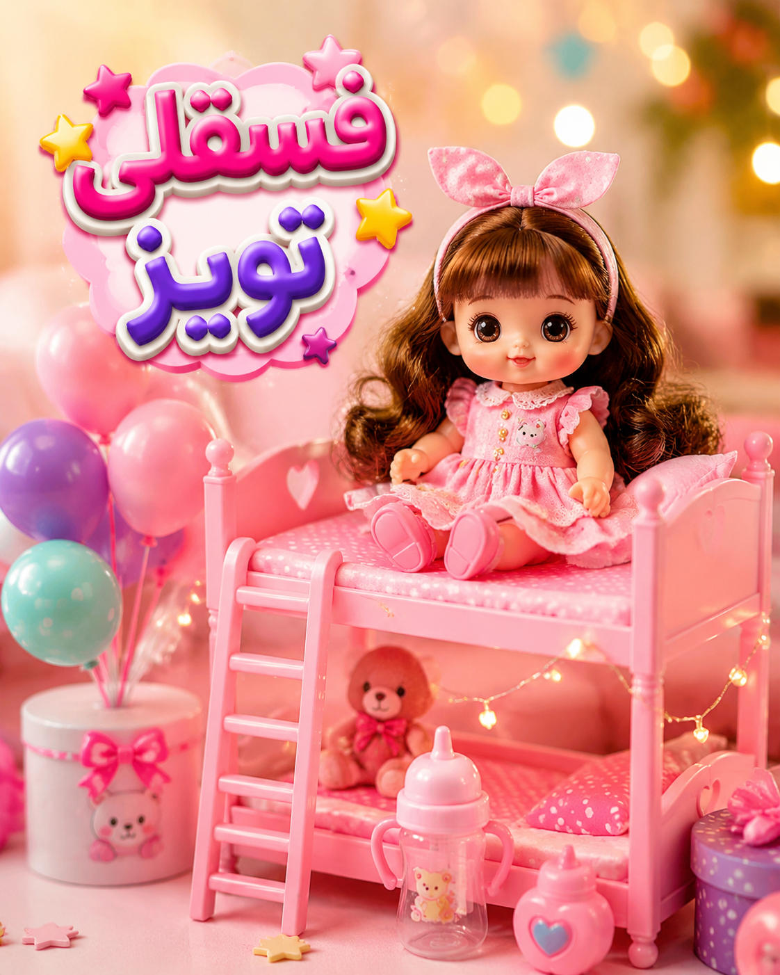 سورپرایزِ صورتی! ست اتاق‌خواب رویایی عروسک با تخت دو طبقه و کلی وسایل خاله بازی 🏠✨