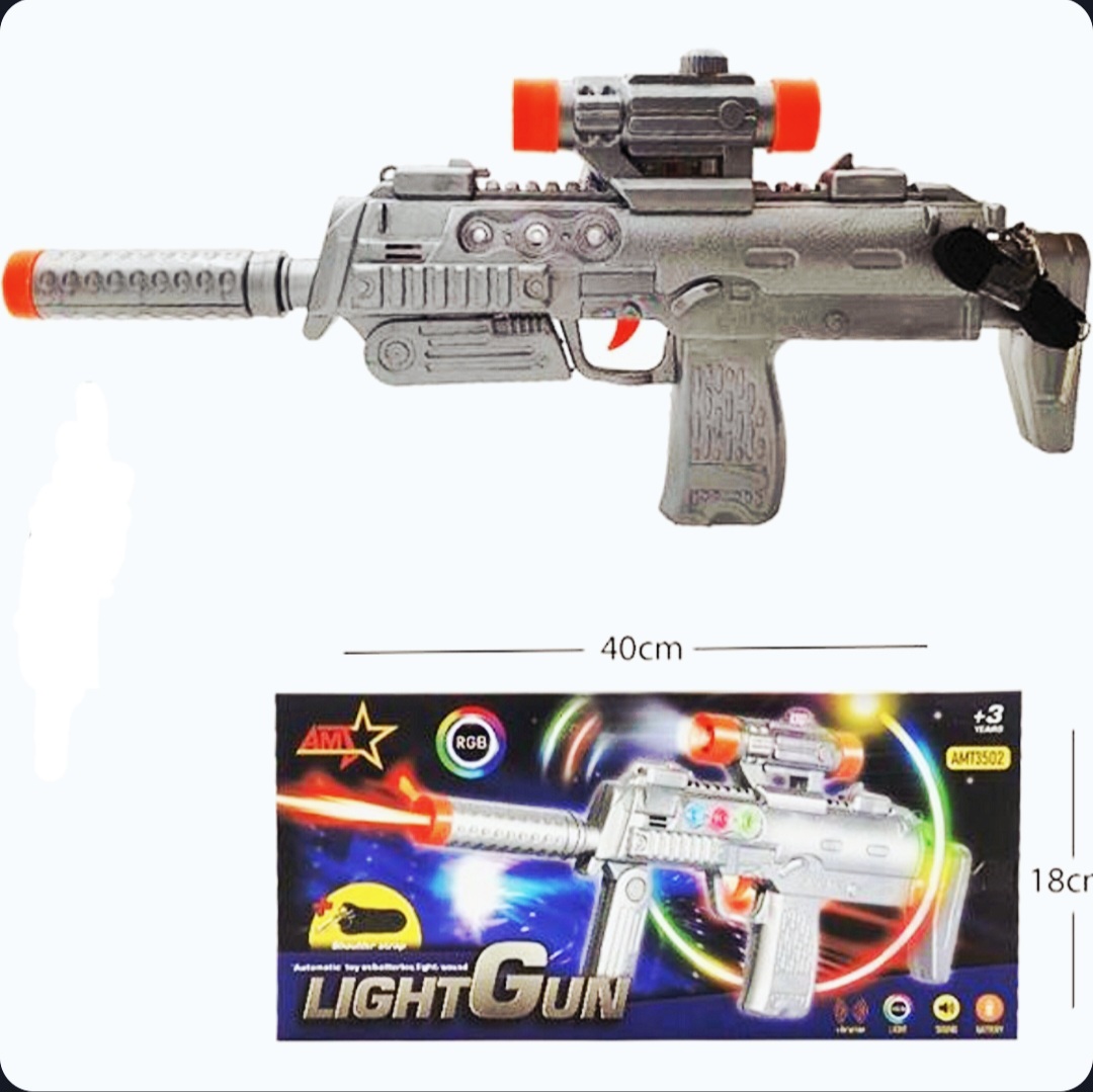 تفنگ اسباب بازی نورپردازی RGB مدل LIGHT GUN – تفنگ موزیکال چراغ‌دار کودک