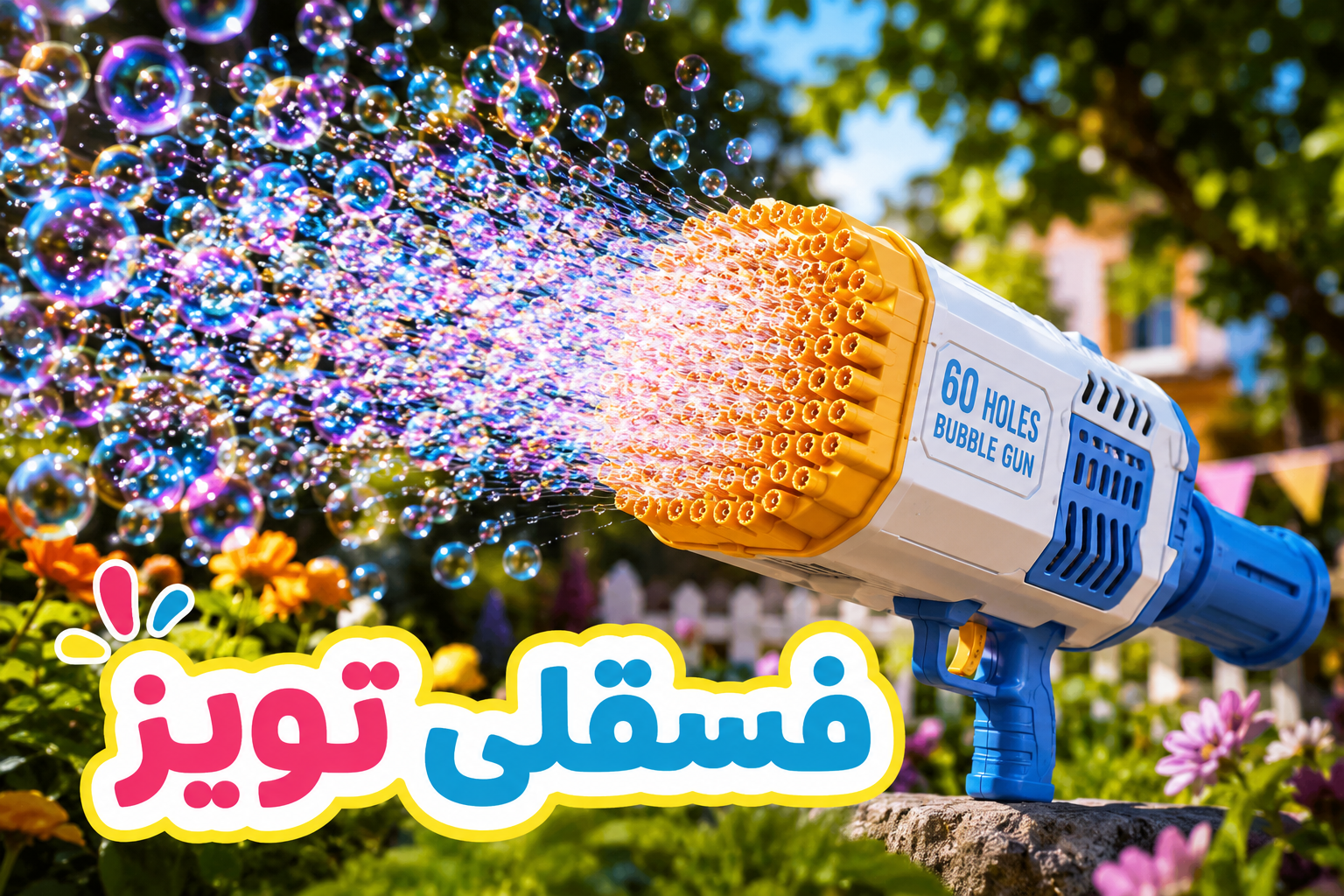حباب‌ساز شارژی حرفه‌ای ۶۰ سوراخه؛ تجربه هیجان خالص با نورپردازی