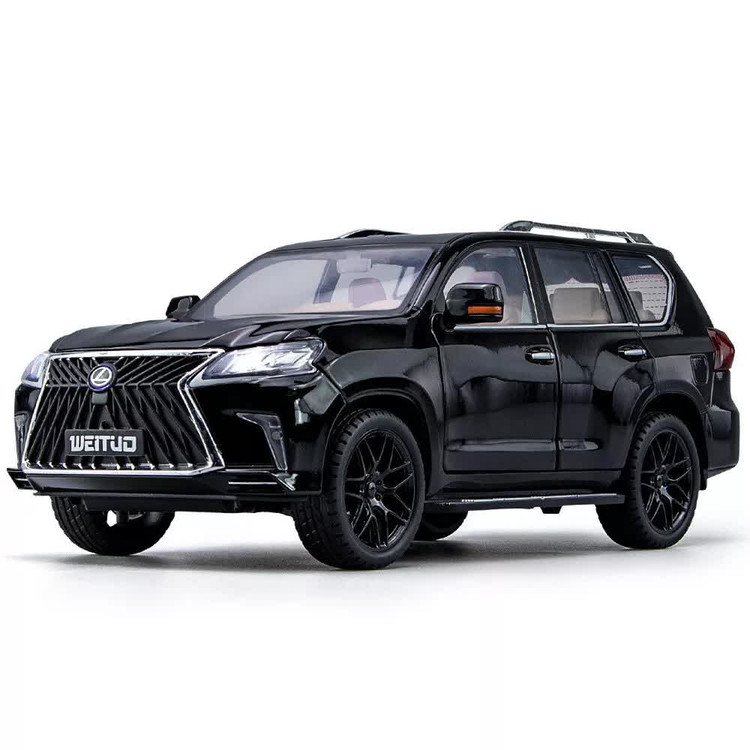 اسباب بازی ماشین فلزی لکسوس موزیکال چراغدار سایز بزرگ 1/18 رنگ سفید مدل Lexus LX570