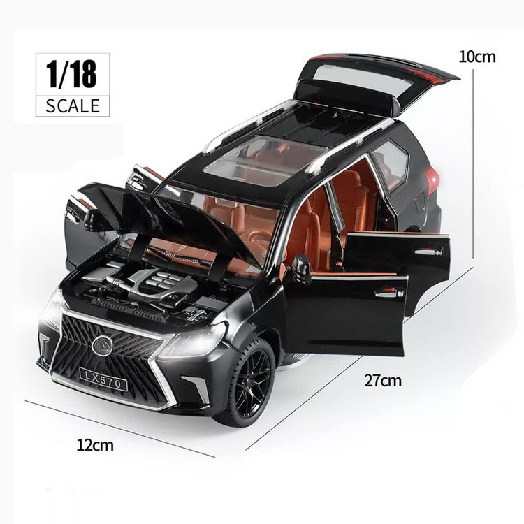 اسباب بازی ماشین فلزی لکسوس موزیکال چراغدار سایز بزرگ 1/18 رنگ سفید مدل Lexus LX570