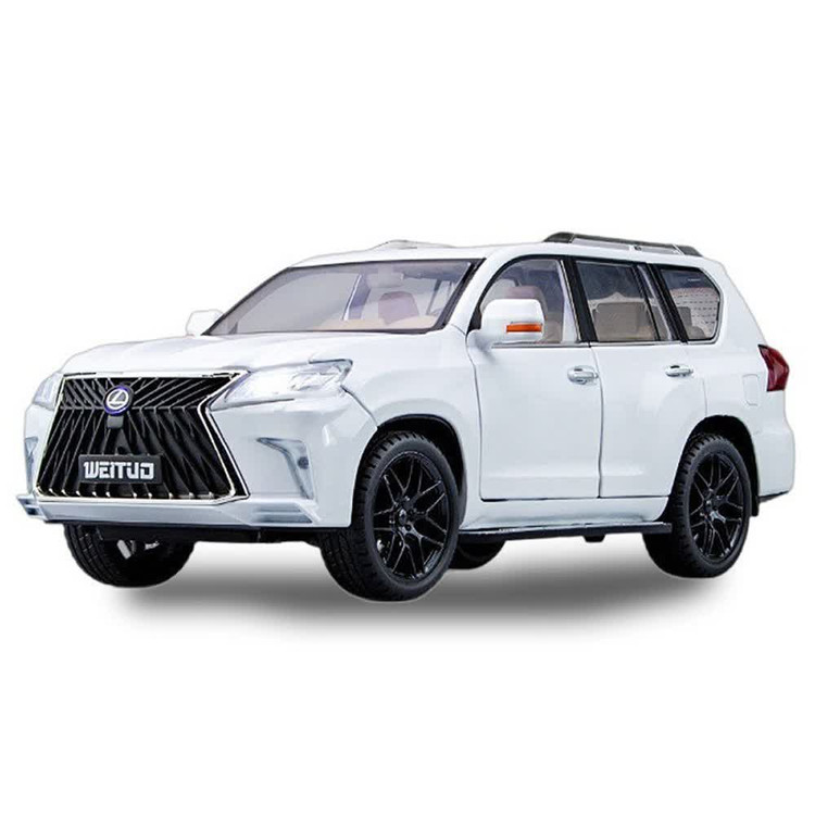 اسباب بازی ماشین فلزی لکسوس موزیکال چراغدار سایز بزرگ 1/18 رنگ سفید مدل Lexus LX570